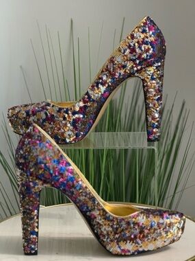 Nine West NWOT Women’s Multicolor Sequin High Heel Pumps